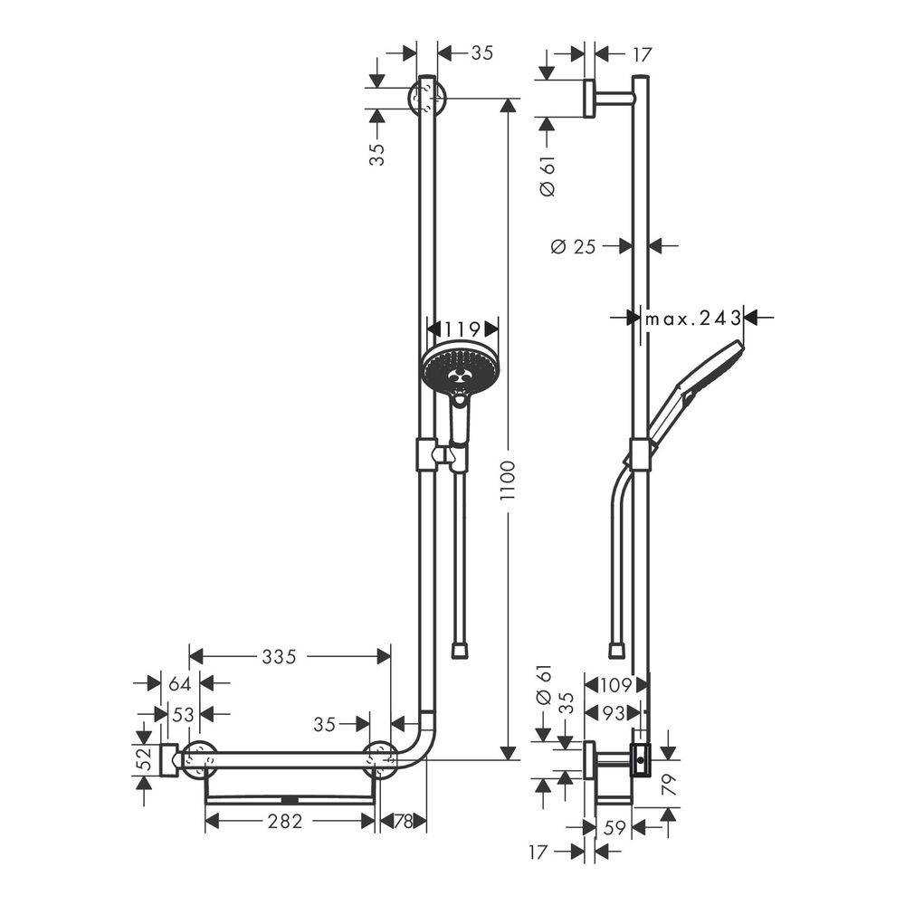 hansgrohe Raindance Select S Brauseset 120mm 3jet mit Brausestange 1100mm 15l/min rechts, Chrom-3