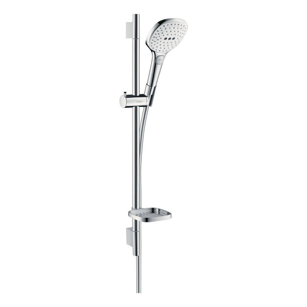 Hansgrohe Raindance Select E Brauseset 120mm, 8,5l/min, 3jet EcoSmart, Brausestange 65cm, Seifenschale, Weiß/Chrom