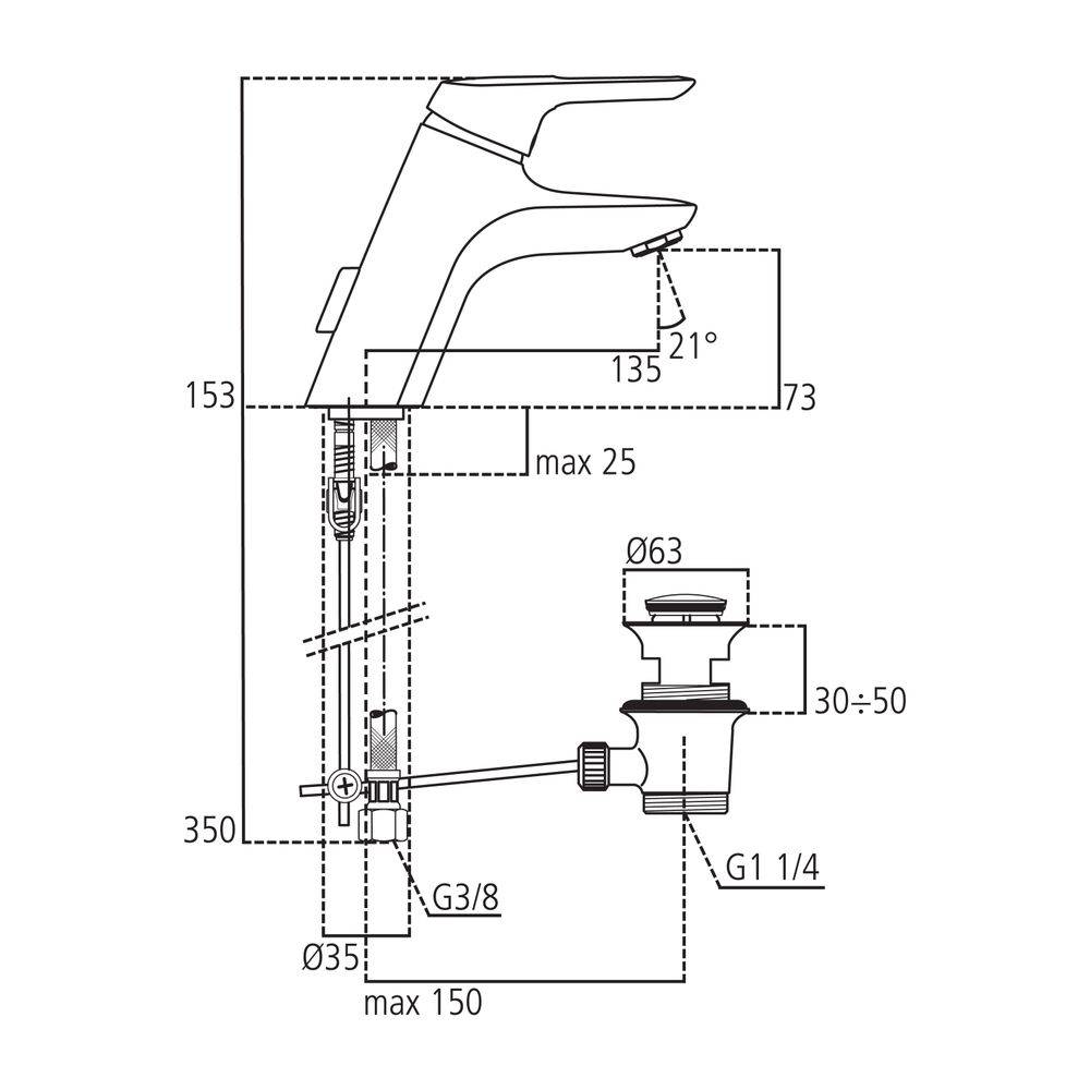 Ideal Standard Waschtisch-Armatur Ceramix Blue, mit Ablaufgarnitur Ausladung 135mm, Chrom-1