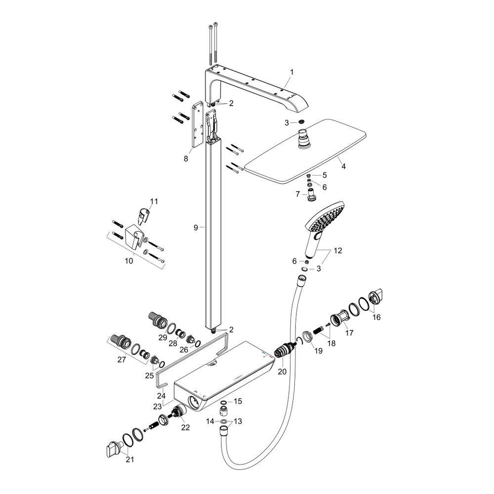 hansgrohe Raindance E Showerpipe 360mm 1jet 9l/min EcoSmart mit Thermostat, Chrom-1