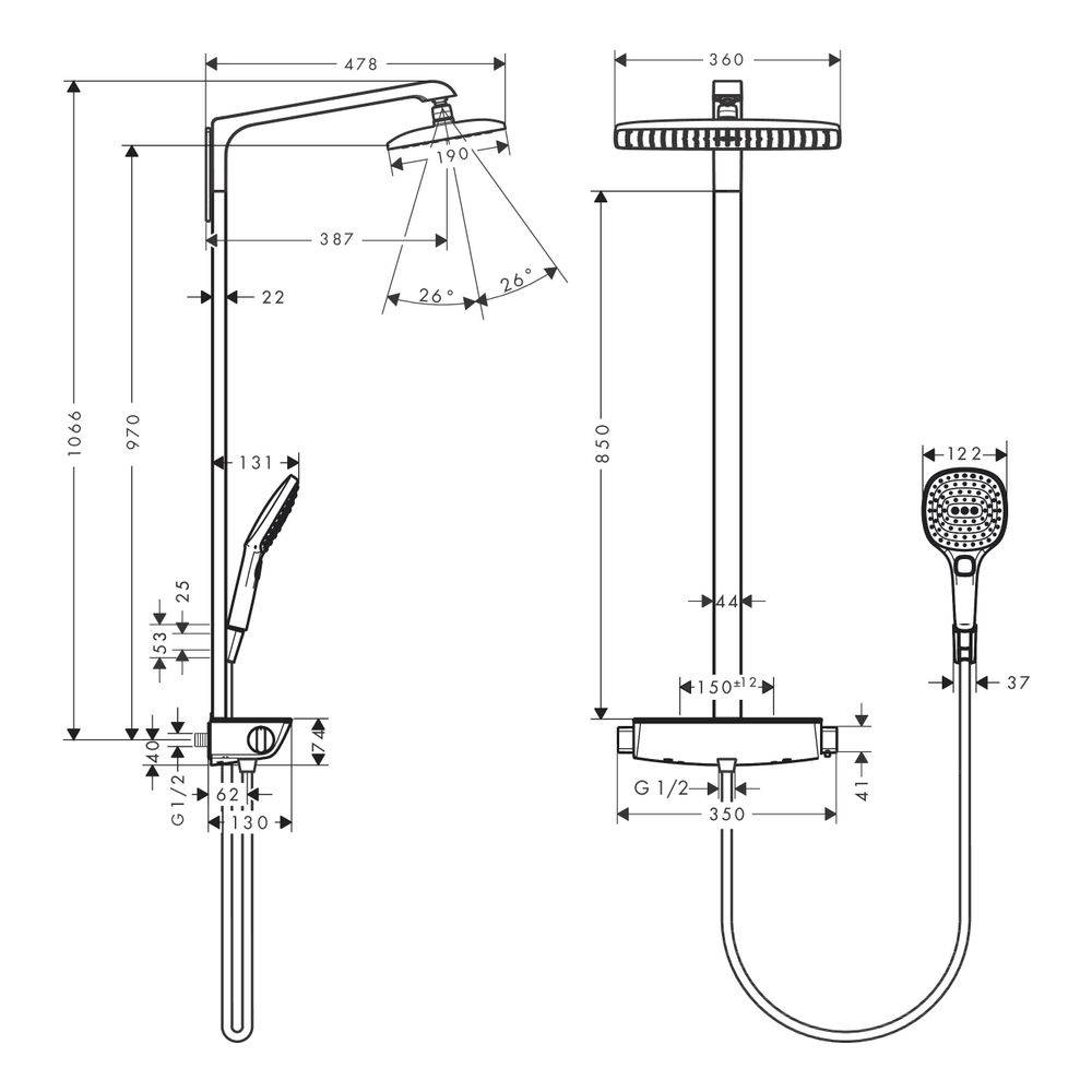 hansgrohe Raindance E Showerpipe 360mm 1jet 9l/min EcoSmart mit Thermostat, Chrom-2