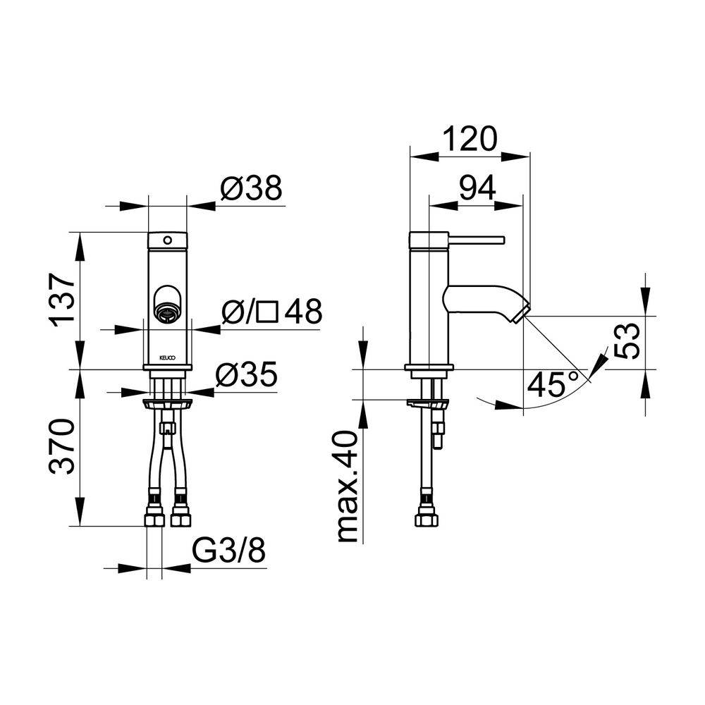 KEUCO Einhebel-Waschtisch-Mischer 60 IXMO 59504 o.Zug.-Ablgrt. Soft, Rosette r/e sw-1