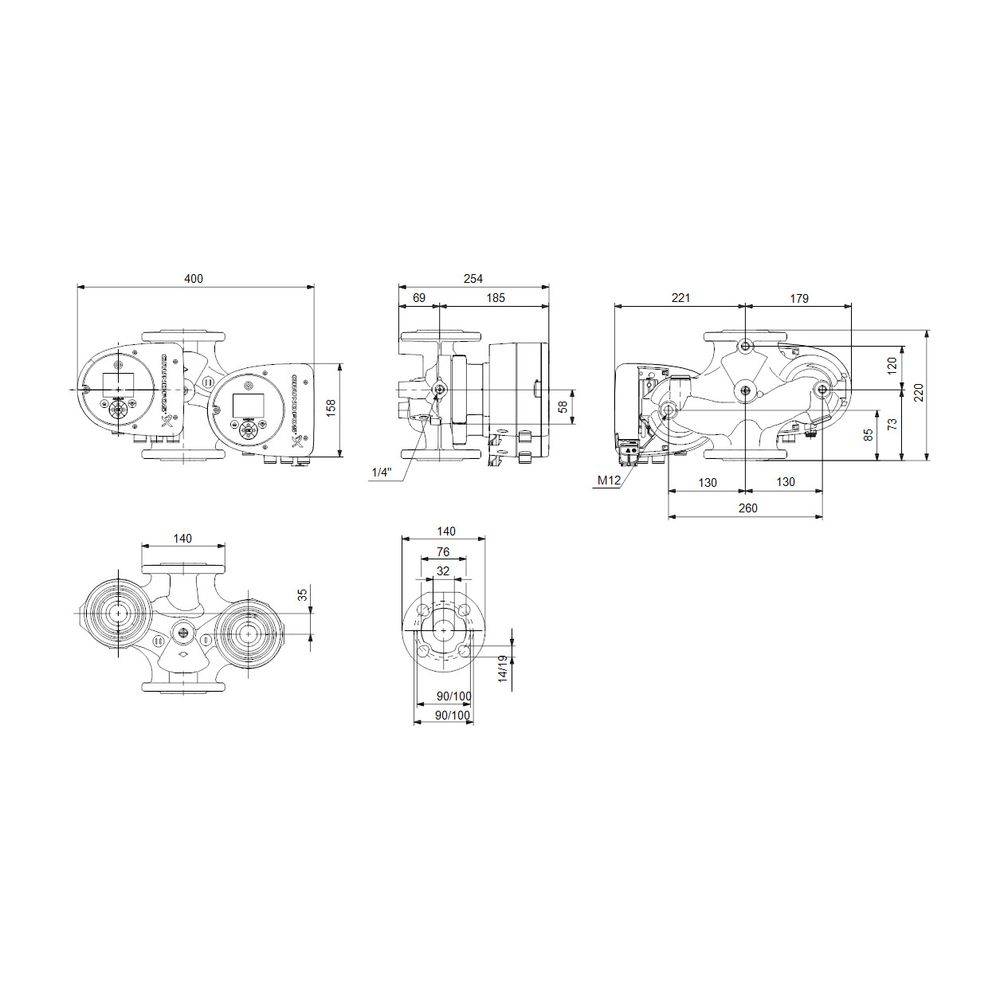 Grundfos Umwälzpumpe elektronisch geregelt MAGNA3 D 32-80F, PN 16 230V, 220mm max. Förderh. 8m Volumenst. 10,2m3/h-2