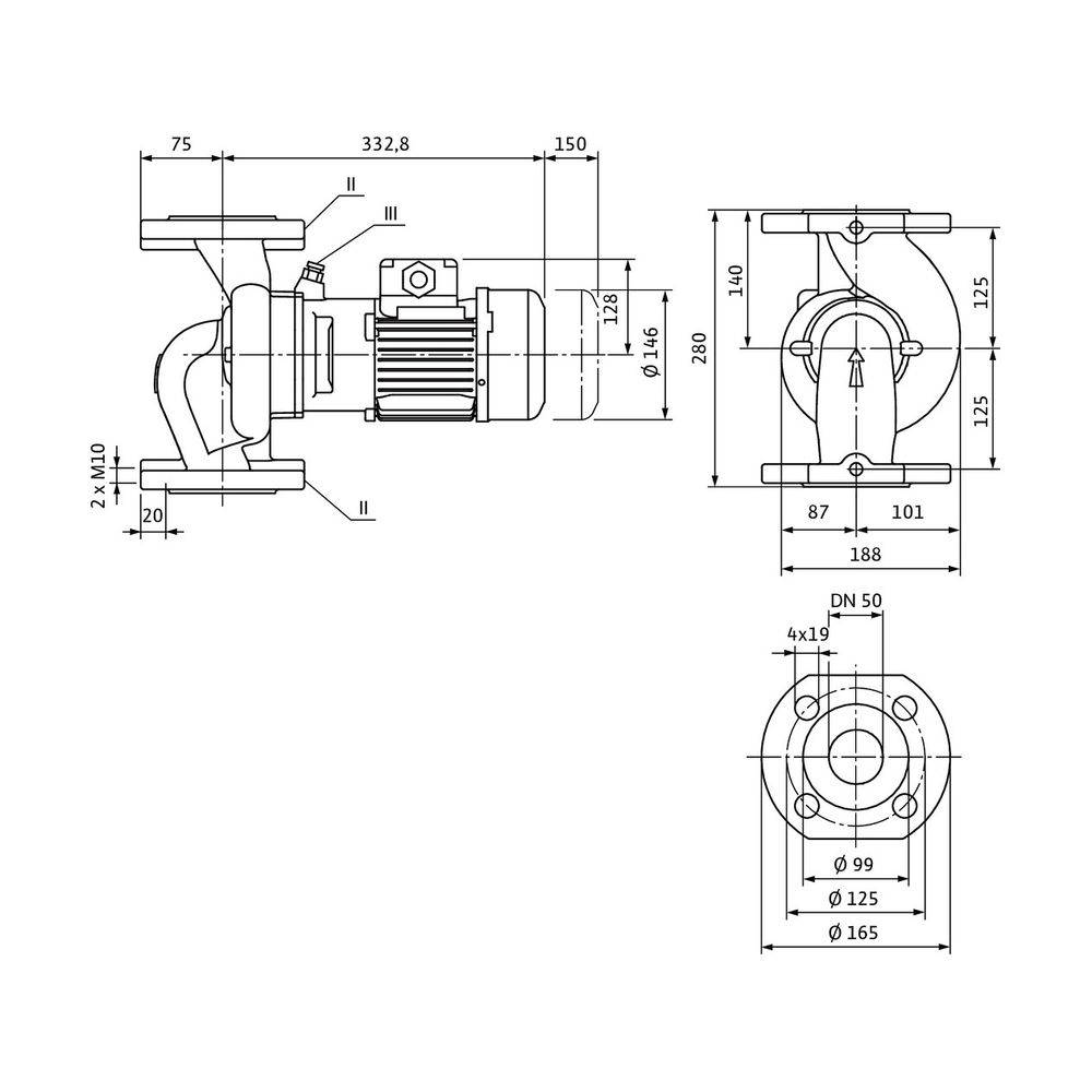 Wilo VeroLine IPL Trockenläufer-Standard-Einzelpumpe 50/105-0,75/2, 400V, DN 50, PN 10, 0,75kW-1