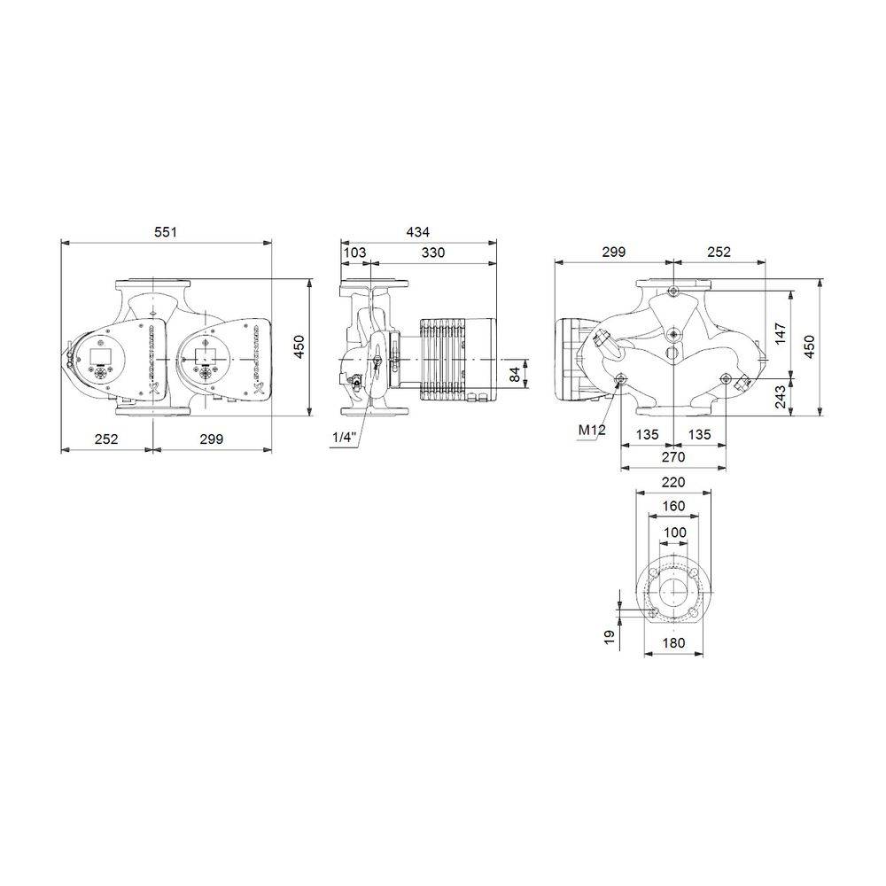 Grundfos Umwälzpumpe elektronisch geregelt MAGNA3 D 100-40F, PN 16 230V, 450mm max. Förderh. 4m Volumenst. 50m3/h-2