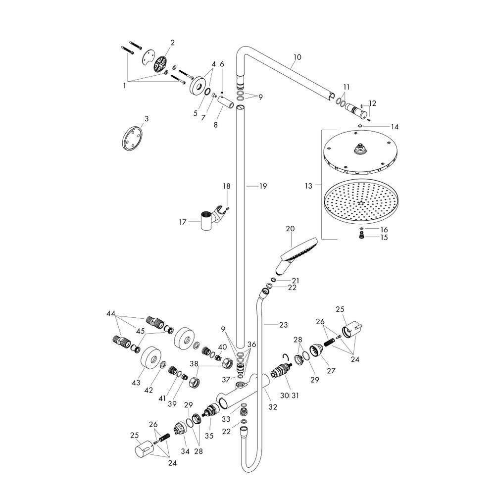 Hansgrohe Raindance Select S Showerpipe Duschsystem 240mm, 1jet, 16l/min, PowderRain, Thermostat, Brushed Black Chrome-1