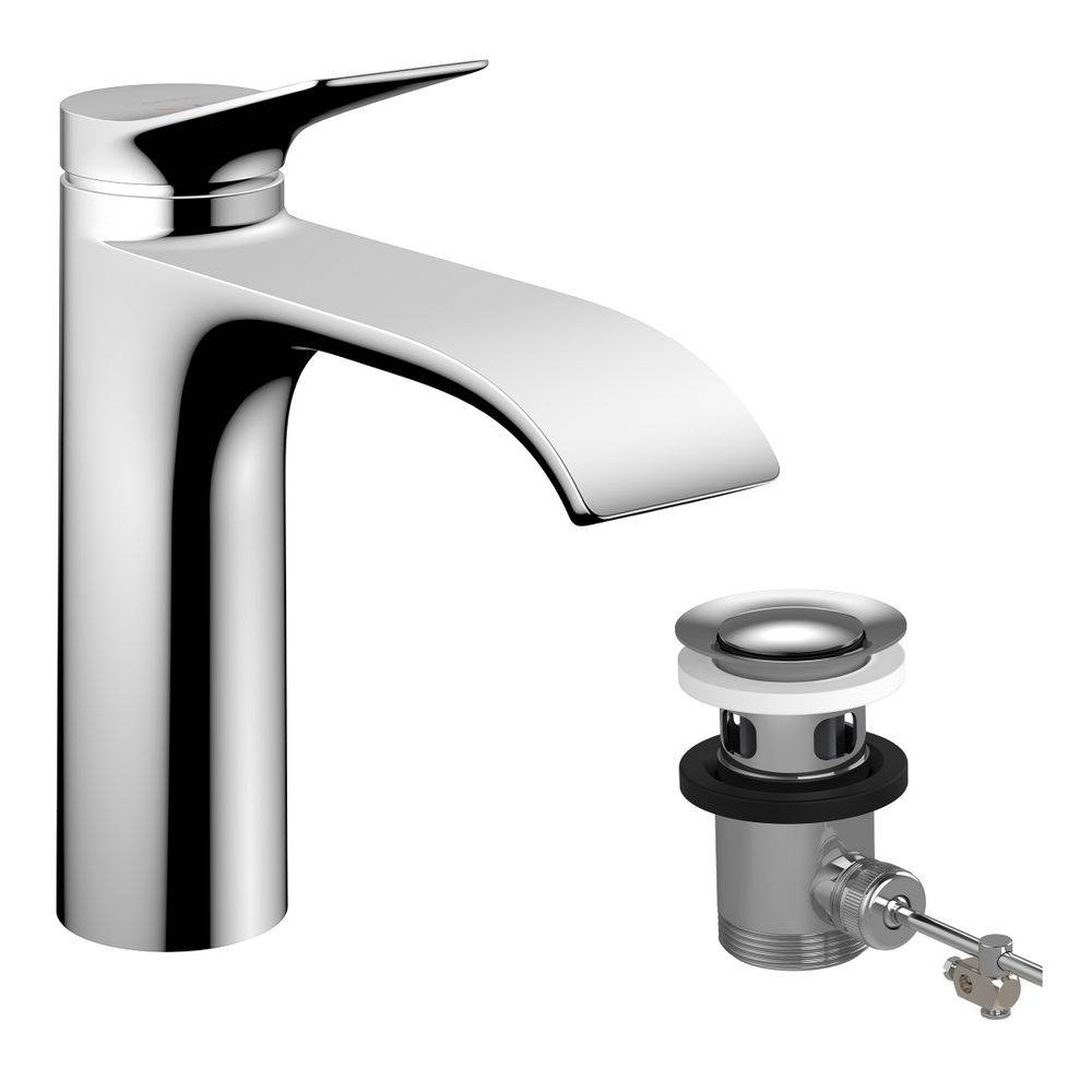 Hansgrohe Vivenis Einhebel-Waschtischmischer 110mm, 5l/min, CoolStart, Zugstangen-Ablaufgarnitur, Chrom-1