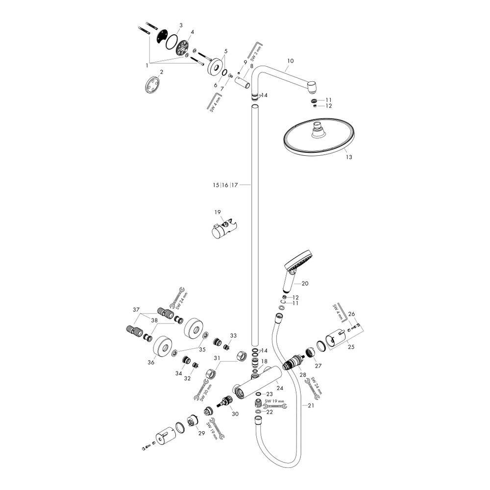 Hansgrohe Crometta S Showerpipe Duschsystem 240mm, 1jet, 6,7l/min EcoSmart, Thermostat, Chrom-1