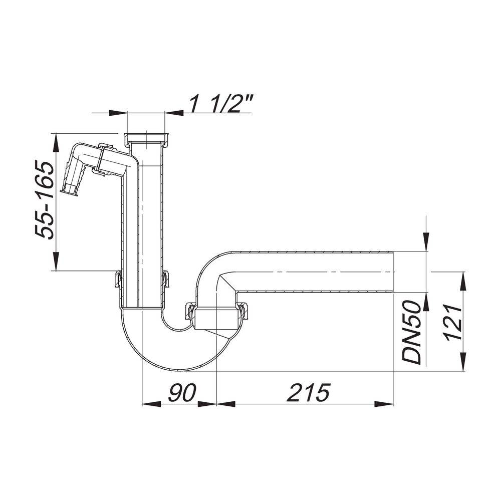Dallmer Röhrensiphon 100/1 SL, 1 1/2" x DN 50, PP, 020222-1