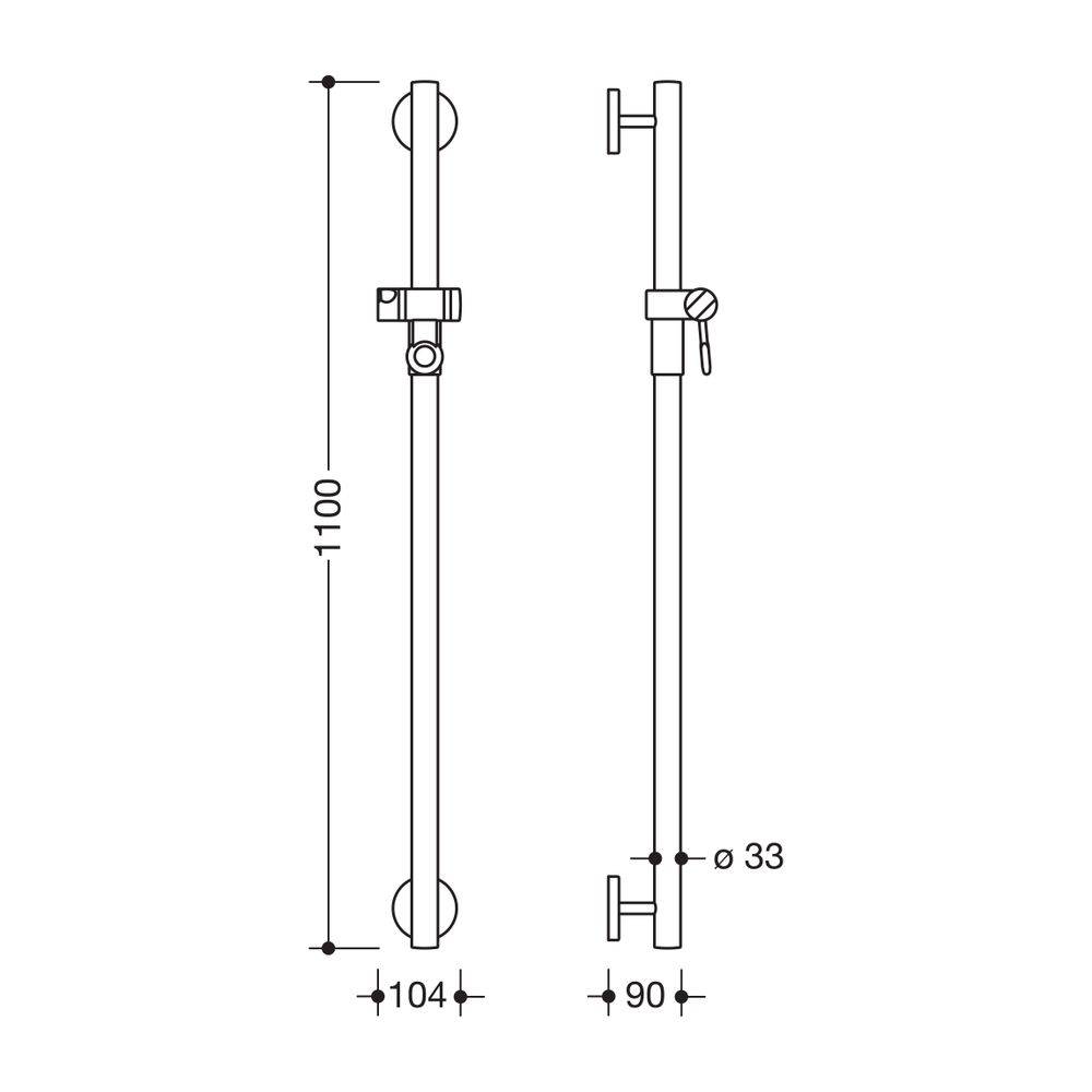 HEWI Brausehalterstange System 800 K 1100mm mit Brausehalter schwarzer Punkt signalweiß-1