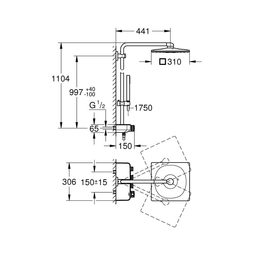 Grohe Euphoria SmartControl System 310 Cube Duo Duschsystem, mit Aufputz-Thermostatbatterie, Wandmontage, Warm Sunset-2