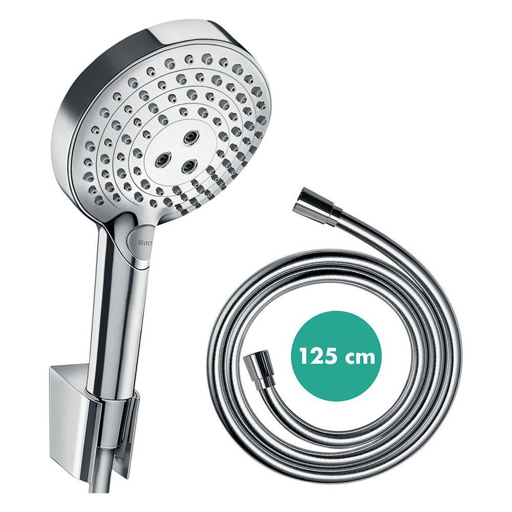hansgrohe Raindance Select S Brausehalterset 120mm 11l/min 3jet PowderRain mit Brauseschlauch 1,25m, Chrom-1