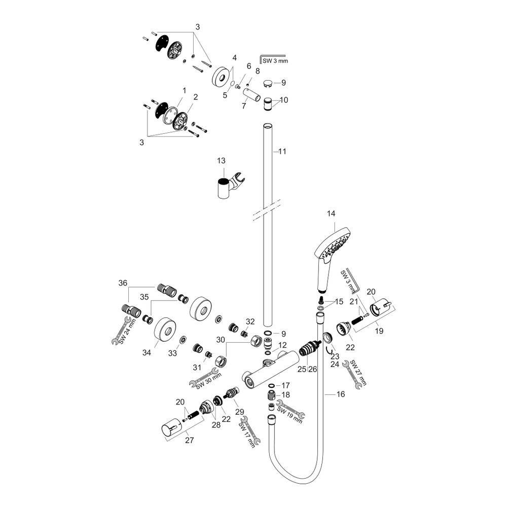 hansgrohe Croma Select E SemiPipe 110mm Multi mit Thermostat, Weiß/Chrom-1