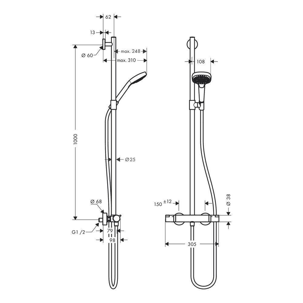 hansgrohe Croma Select E SemiPipe 110mm Multi mit Thermostat, Weiß/Chrom-2