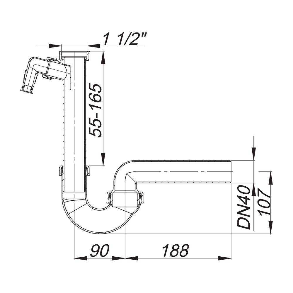Dallmer Röhrensiphon 100/1, 1 1/2" x DN 40, PP, 020215-1