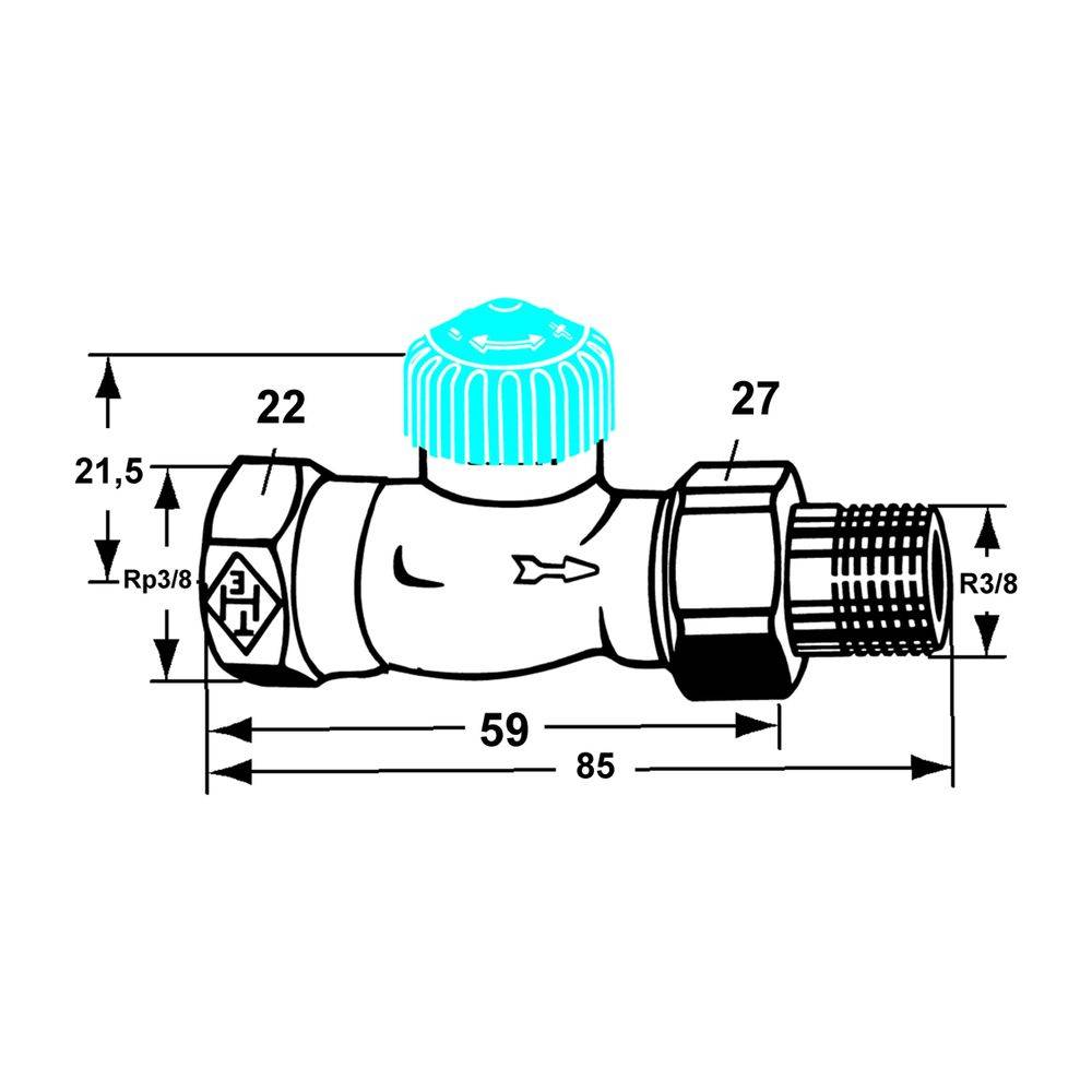 IMI Heimeier Thermostat-Ventilunterteil mit geringem Widerstand, Durchgangsform DN 10-1