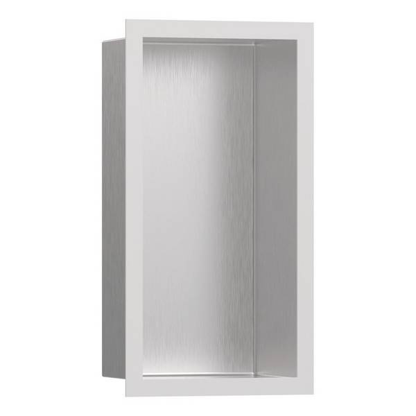 Hansgrohe XtraStoris Individual Wandnische Edelstahl gebürstet mit Designrahmen 300x150x100mm, Mattweiß