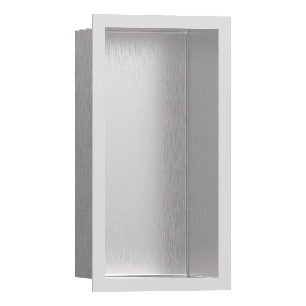 Hansgrohe XtraStoris Individual Wandnische Edelstahl gebürstet mit Designrahmen 300x150x100mm, Mattweiß-0