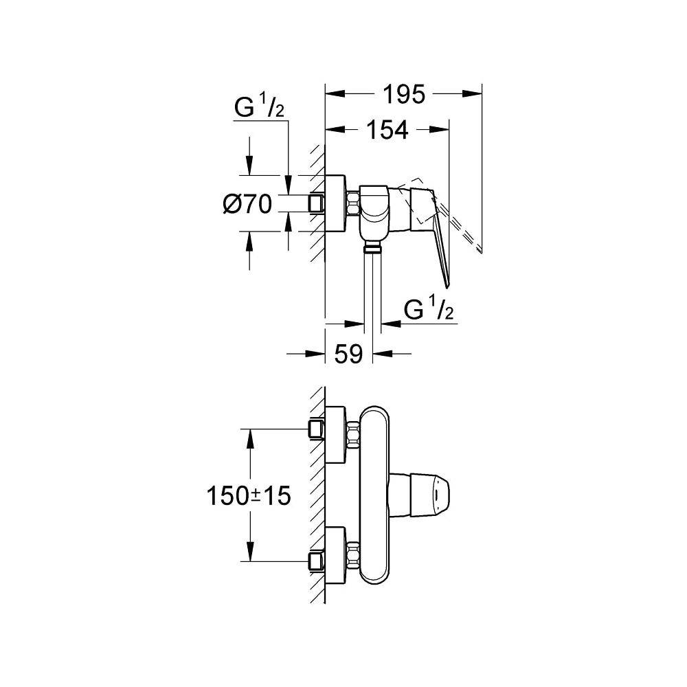 Grohe Eurodisc Brausebatterie Cosmopolitan, Wandmontage, Chrom, 33569002-3