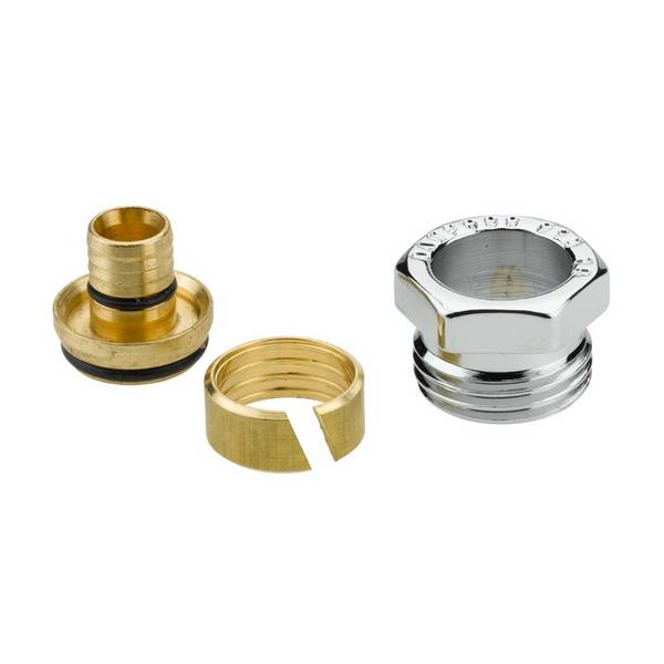 Danfoss Klemmverbinder R 1/2"AG auf 15x2,5 für VPE-Kunststoffrohre PEX, 10 Stück, Chrom