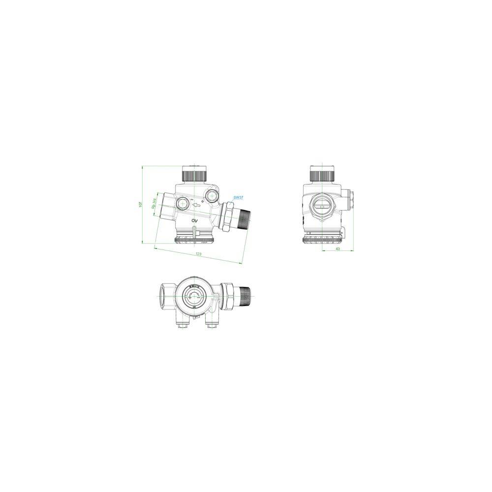 Oventrop Cocon QTZ Regulierventil ohne Messventile DN 20, Außengewinde/Innengewinde, 250-1800l/h, 1143606-2