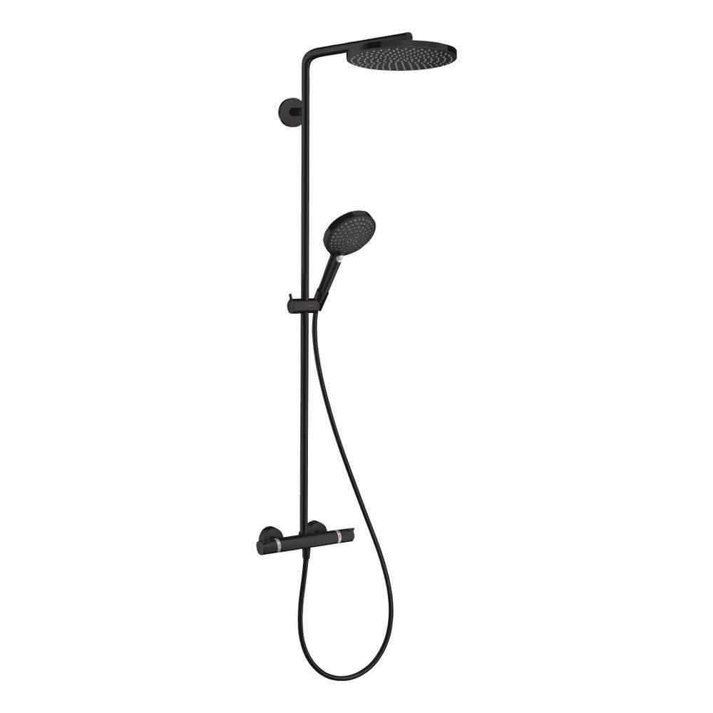 hansgrohe Raindance Select S Showerpipe 240mm 1jet 16l/min PowderRain, Mattschwarz mit Thermostat-0