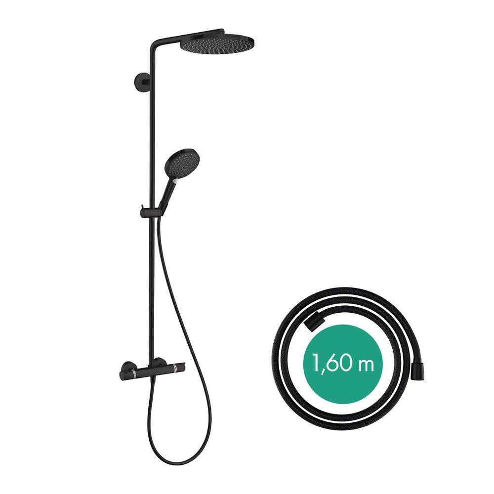 hansgrohe Raindance Select S Showerpipe 240mm 1jet 16l/min PowderRain, Mattschwarz mit Thermostat-1