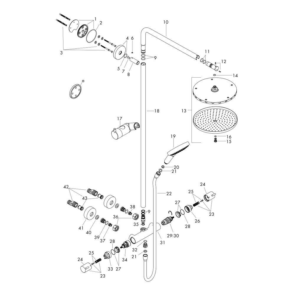 hansgrohe Raindance Select S Showerpipe 240mm 1jet 16l/min PowderRain, Mattschwarz mit Thermostat-2