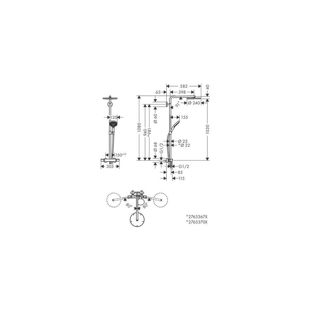 hansgrohe Raindance Select S Showerpipe 240mm 1jet 16l/min PowderRain, Mattschwarz mit Thermostat-3