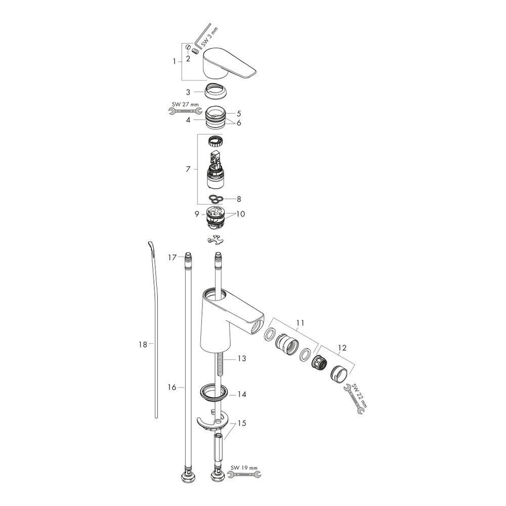 Hansgrohe Talis E Einhebel-Bidetmischer, 5l/min, Zugstangen-Ablaufgarnitur, Mattschwarz-1