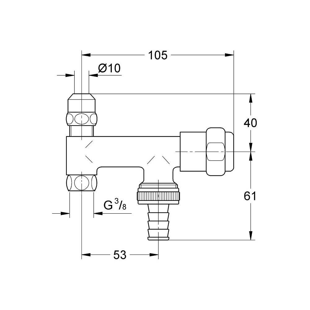 Grohe Original WAS Ventil Eckfix DN 10, Fettkammer-Oberteil 3/8", Chrom, 41030000-2