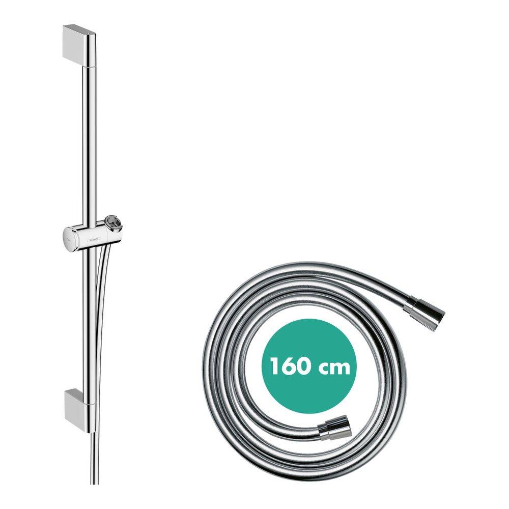 hansgrohe Unica Brausestange Pulsify S 65 cm mit Push Handbrausehalter und Isiflex Brauseschlauch 160 cm, Chrom-1