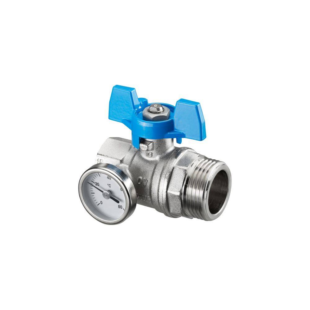 Oventrop Kugelhahn, Blauer Griff mit Thermometer, 1" IG x AG, flachdichtend, 1406584-1