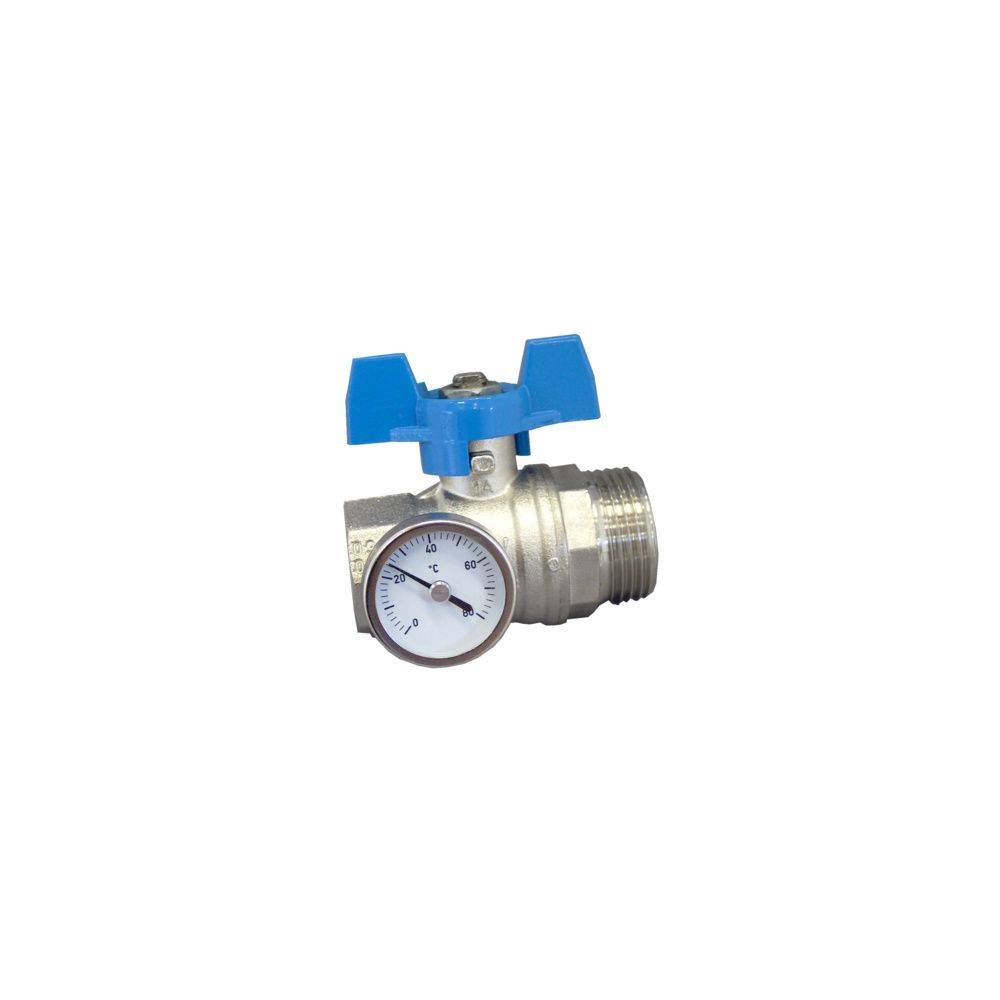 Oventrop Kugelhahn, Blauer Griff mit Thermometer, 1" IG x AG, flachdichtend, 1406584-2