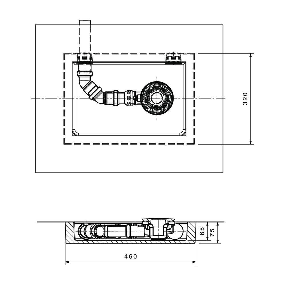Ideal Standard Ablaufbox klein, DN40, 460x320x75mm, rechts oder links verwendbar-1