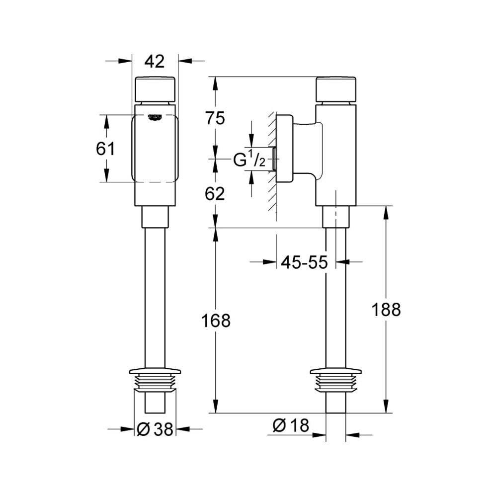 Grohe Urinal-Druckspüler Rondo mit integrierter Vorabsperrung, Chrom, 37339000-3