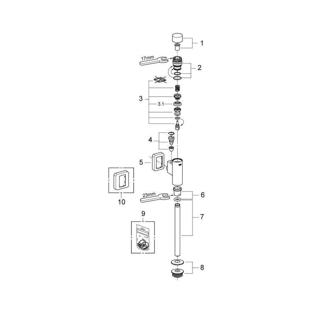 Grohe Urinal-Druckspüler Rondo, DN 15, integrierte Vorabsperrung, vandalensicher durch Betätigungsknopf aus Metall,-3