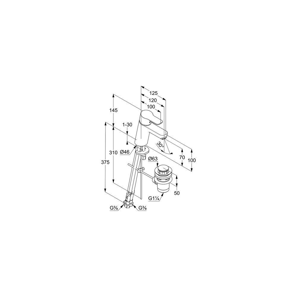 KLUDI PURE & EASY Waschtisch-Einhandmischer 70 Niederdruck m. Metallablaufg. chrom-2