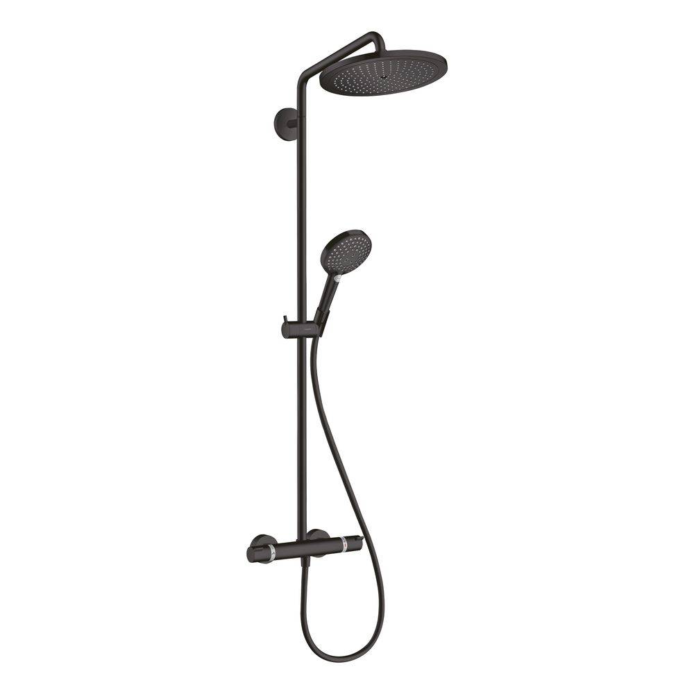 hansgrohe Croma Select S Showerpipe 280mm 1jet 15l/min, Mattschwarz mit Thermostat, Handbrause Raindance 120 3jet-0
