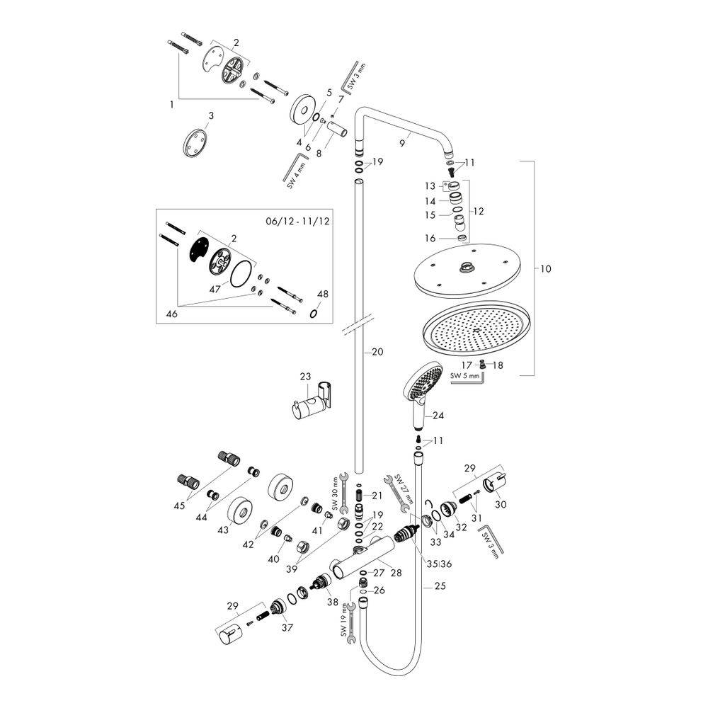 hansgrohe Croma Select S Showerpipe 280mm 1jet 15l/min, Mattschwarz mit Thermostat, Handbrause Raindance 120 3jet-1