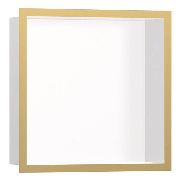 Hansgrohe XtraStoris Individual Wandnische Mattweiß mit Designrahmen 300x300x100mm, Polished Gold Optic
