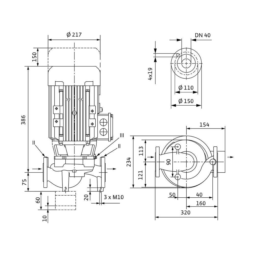 Wilo VeroLine IPL Trockenläufer-Standard-Einzelpumpe 40/150-3/2-S1, 400V, DN 40, PN 10, 3kW-1