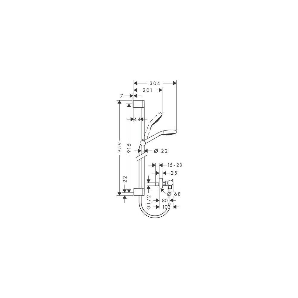 hansgrohe Croma Select S Brausesystem Aufputz Vario mit Brausestange 900mm Ecostat Comfort Thermostat, Weiß/Chrom-3