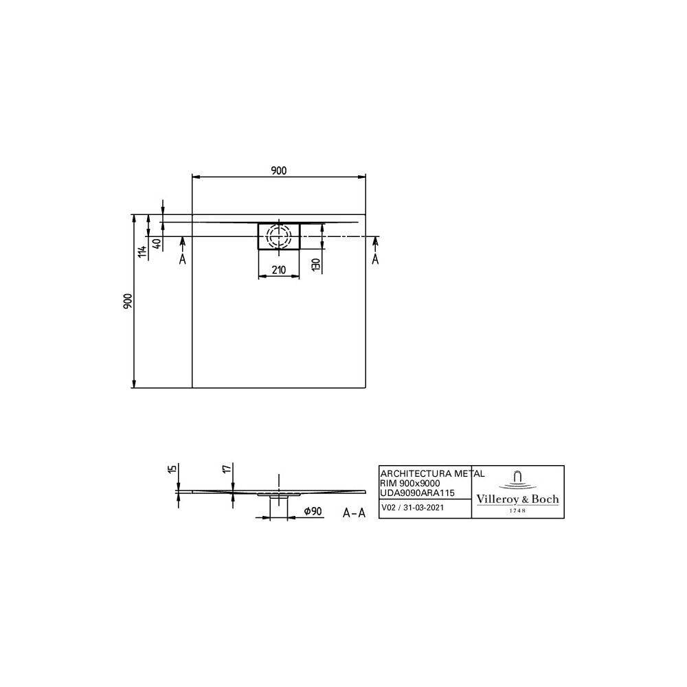 Villeroy & Boch Duschwanne Architectura 900x900x15mm Quadrat Weiß Alpin-3