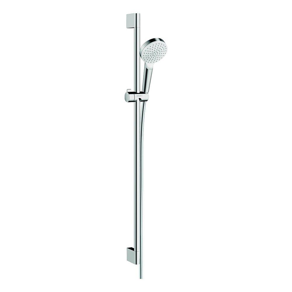 Hansgrohe Crometta Brauseset 100mm, 6,7l/min, 1jet EcoSmart, Brausestange 90cm, Weiß/Chrom-0