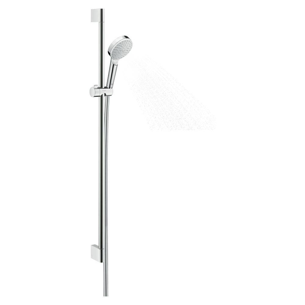 Hansgrohe Crometta Brauseset 100mm, 6,7l/min, 1jet EcoSmart, Brausestange 90cm, Weiß/Chrom-3