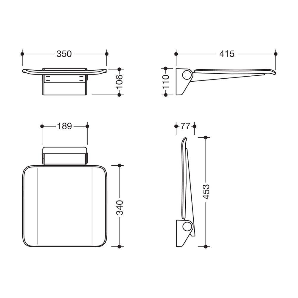 HEWI Klappsitz System 900 350x415mm chrom Sitzfläche Kunststoff signalweiß-1