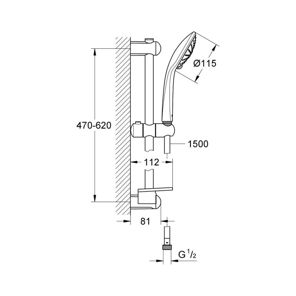 Grohe Euphoria 110 Massage Brausestangenset, Brausestange 600mm, 3 Strahlarten, Chrom, 27243001-2