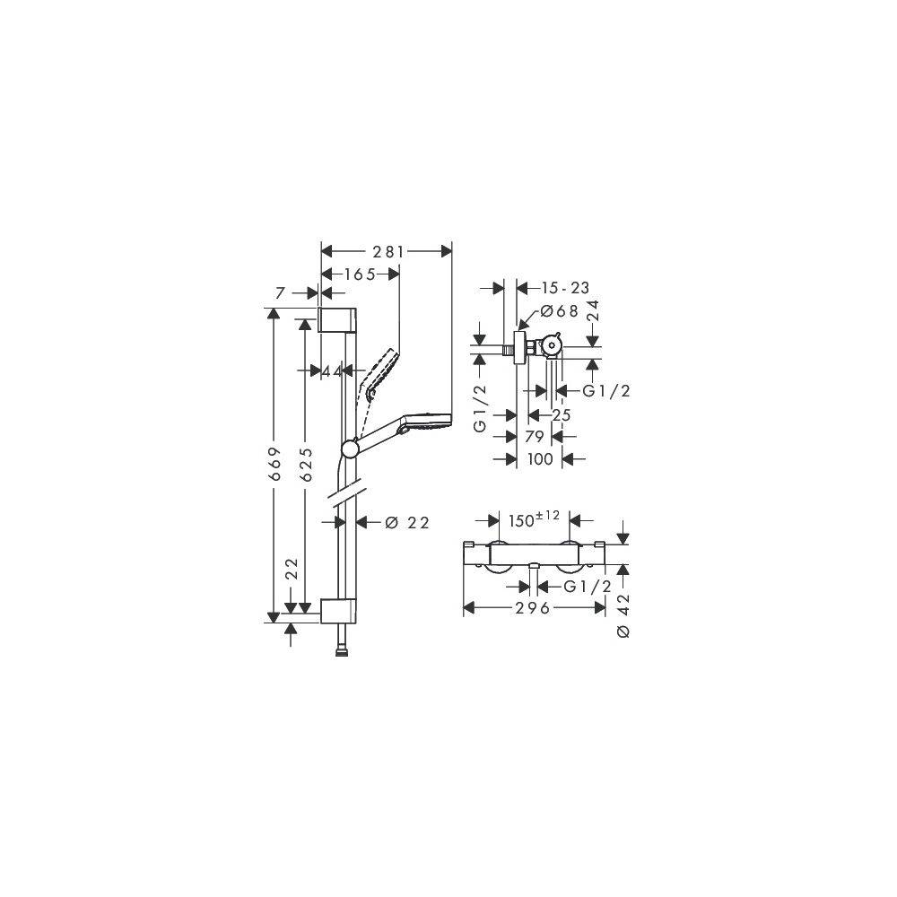 hansgrohe Crometta Brausesystem Aufputz Vario mit Ecostat 1001 CL Thermostat, Brausestange 650mm, Weiß/Chrom-2