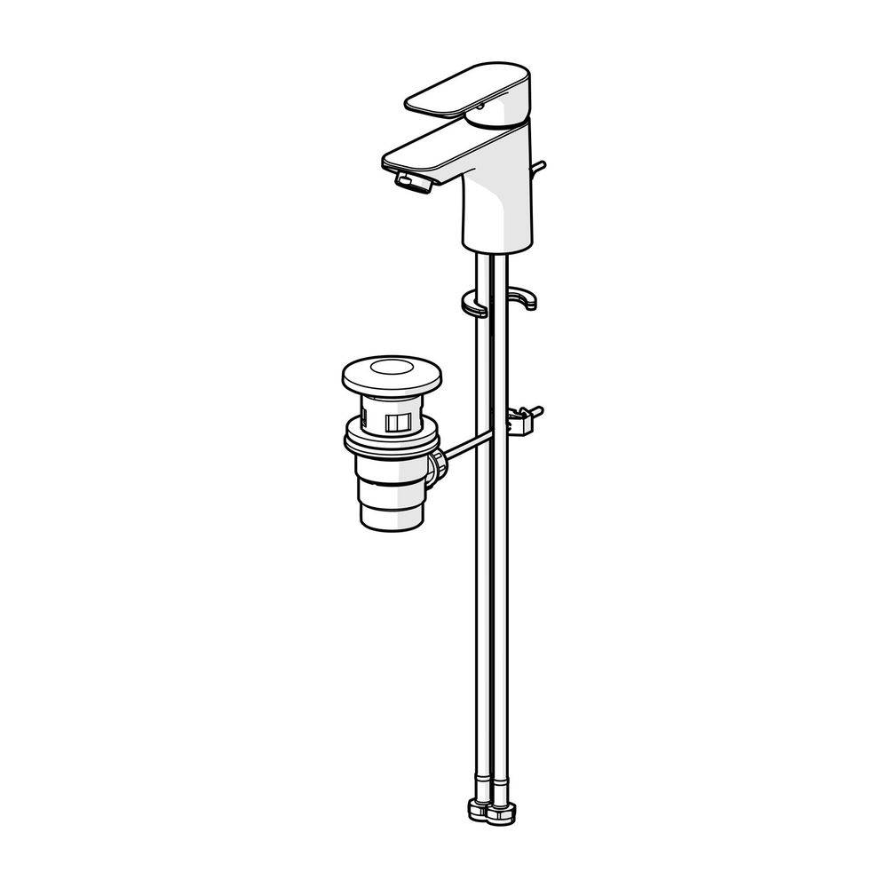 Hansa Basic Einhebelmischer Waschtischbatterie, Ablaufgarnitur mit Zugstange, Ausladung 101mm, DN 15, Chrom, 55402203-1